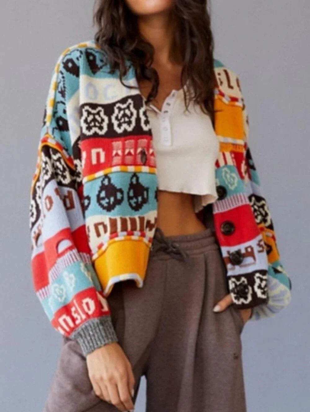 Urban Outfitters UO BDG Shae Slouchy Slow Down Cardigan Patchwork Sweater S - Picture 4 of 14